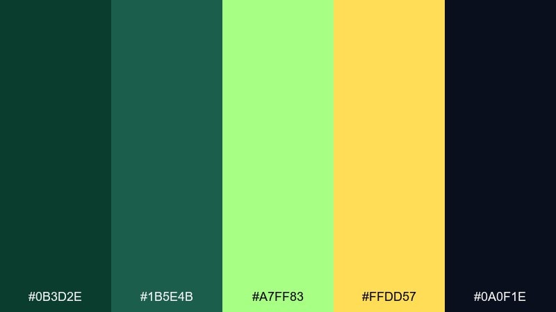 jungle night glow tropical wedding color palette with hex codes