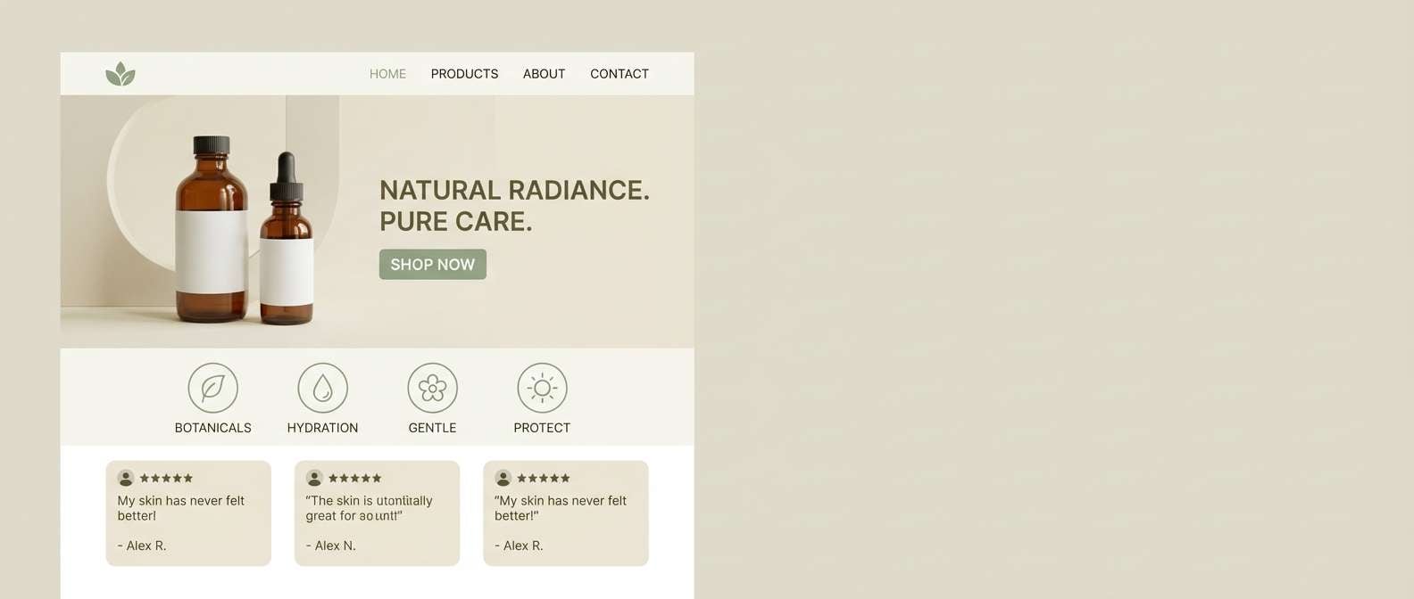 skincare website ui