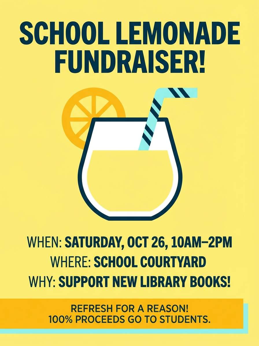 fundraiser poster with lemonade icon