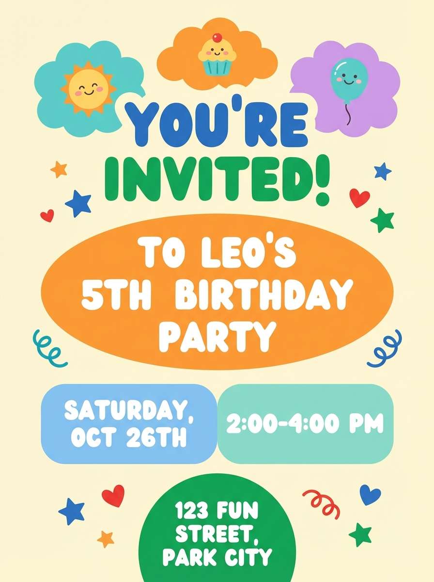 kids birthday invitation card
