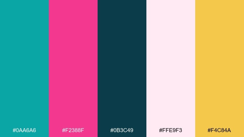 lagoon fuchsia pop teal magenta color palette with hex codes