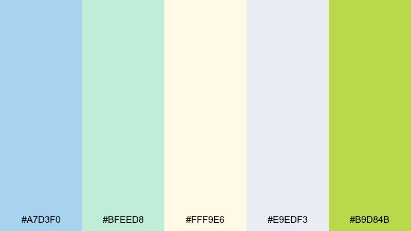lagoon lemon accent blue pastel green color palette with hex codes