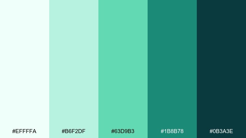 lagoon mint ocean wave color palette with hex codes