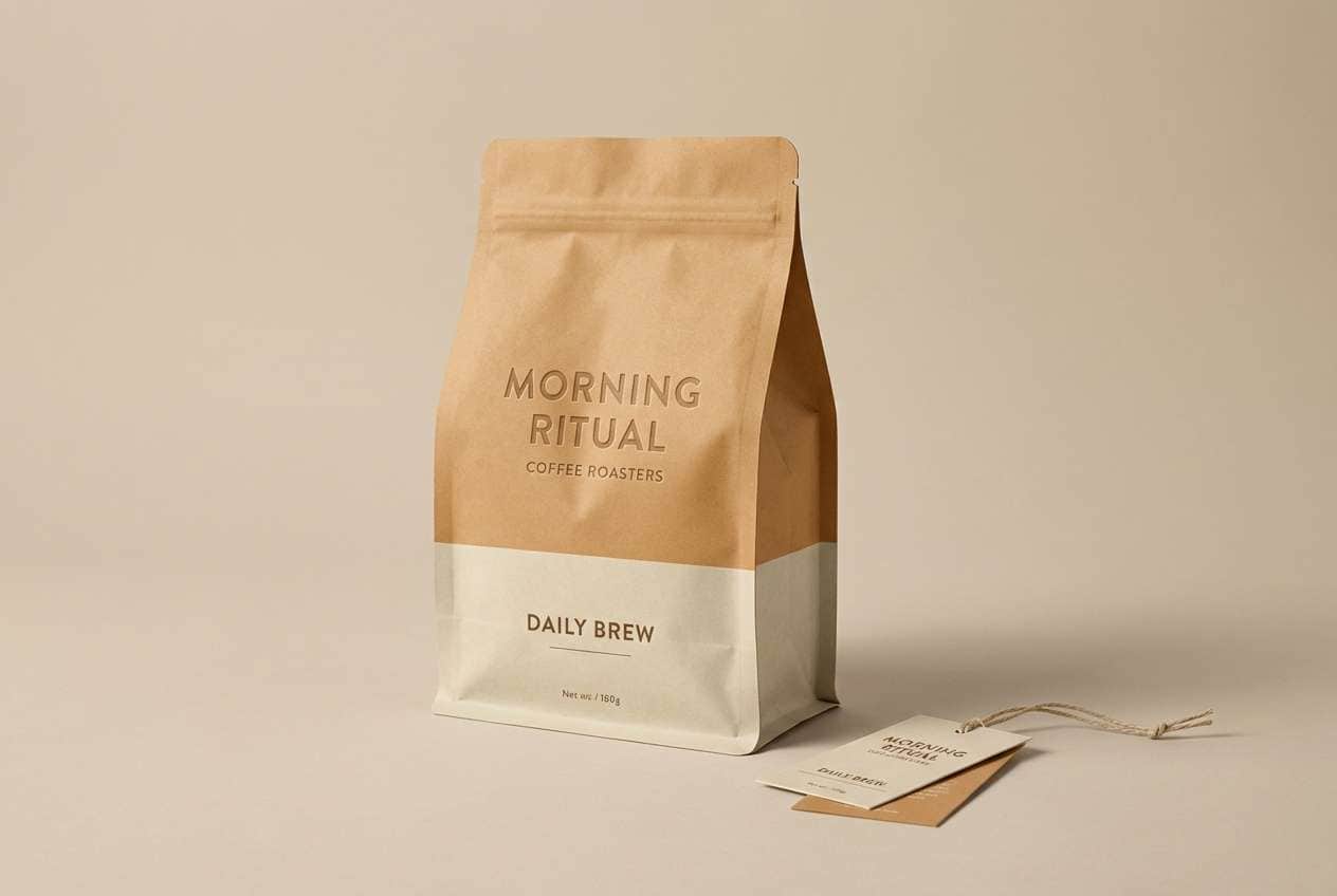 coffee bag packaging on beige