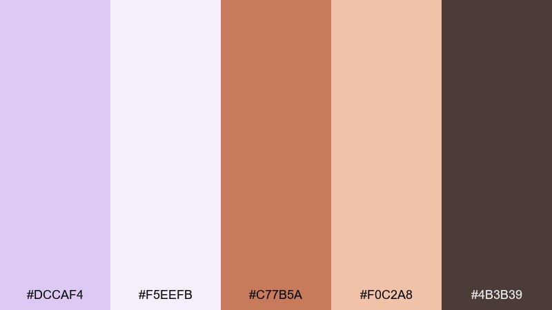 lavender and copper glow pale lavender color palette with hex codes