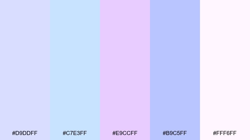 lavender cloud drift pastel blue purple color palette with hex codes