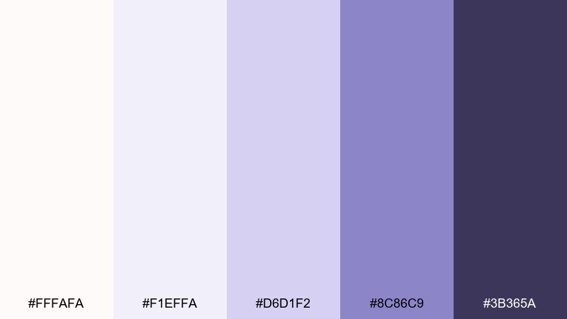 lavender fog snow white color palette with hex codes