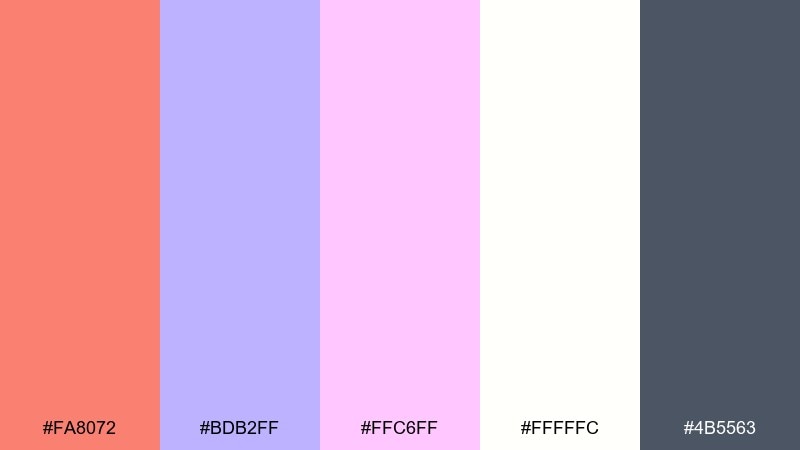 lavender haze soft salmon color palette with hex codes