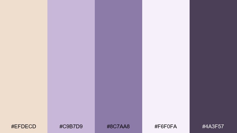 lavender latte color palette with hex codes