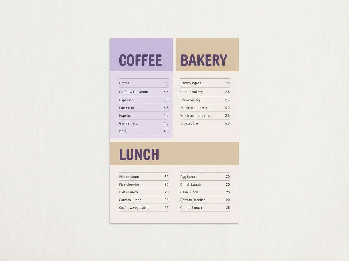 lavender cafe menu layout