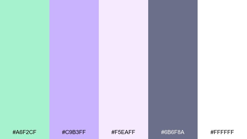lavender mint haze color palette with hex codes