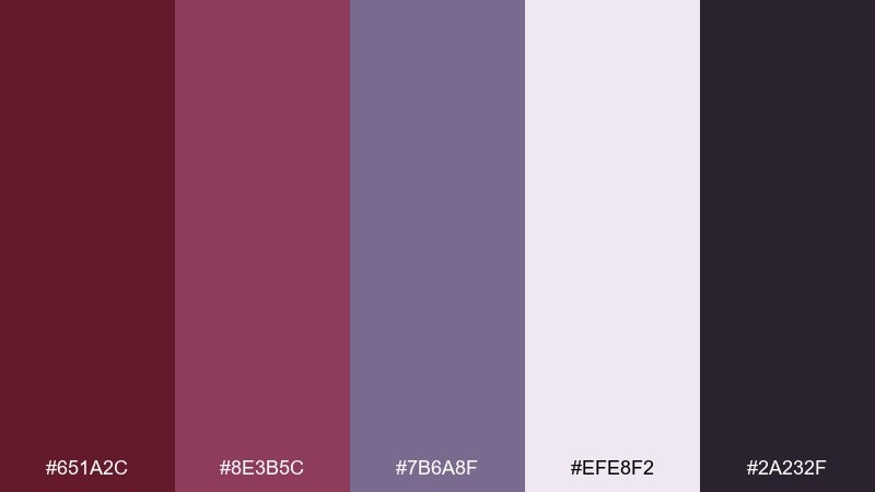 lavender nightcap wine burgundy color palette with hex codes
