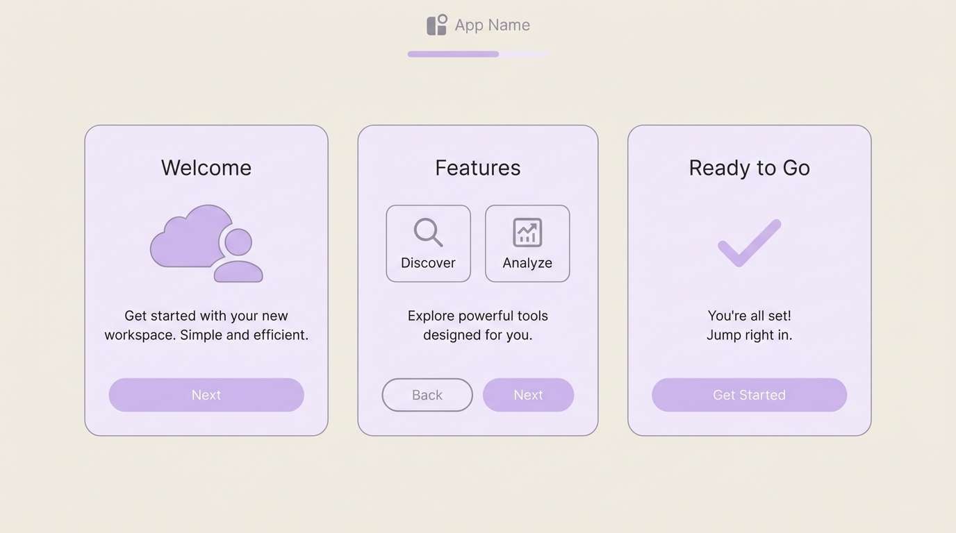 lavender onboarding ui mockup