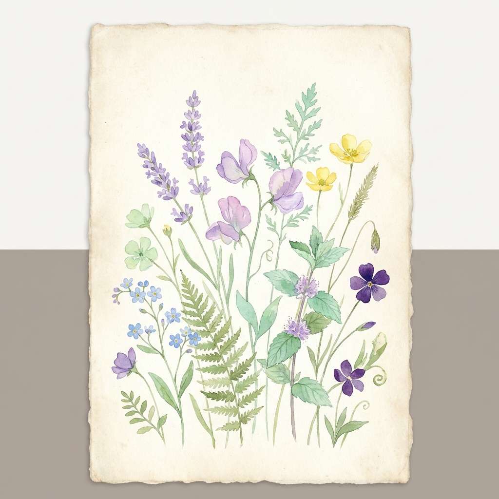 pastel meadow watercolor flowers