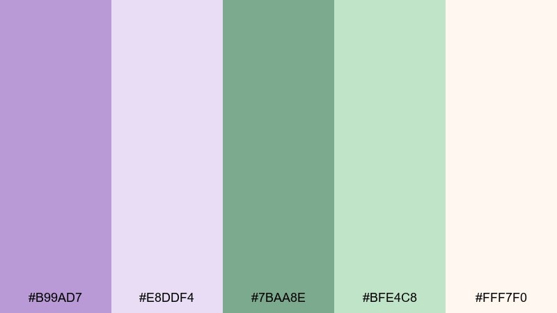 lavender sage calm color palette with hex codes