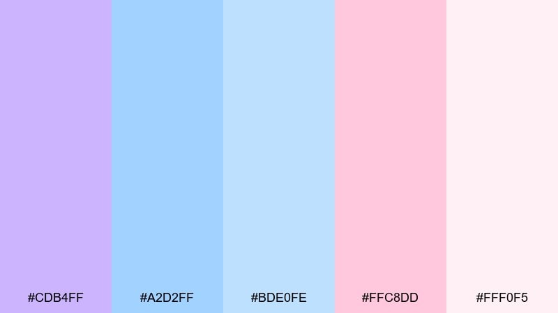 lavender sky mist gender reveal color palette with hex codes