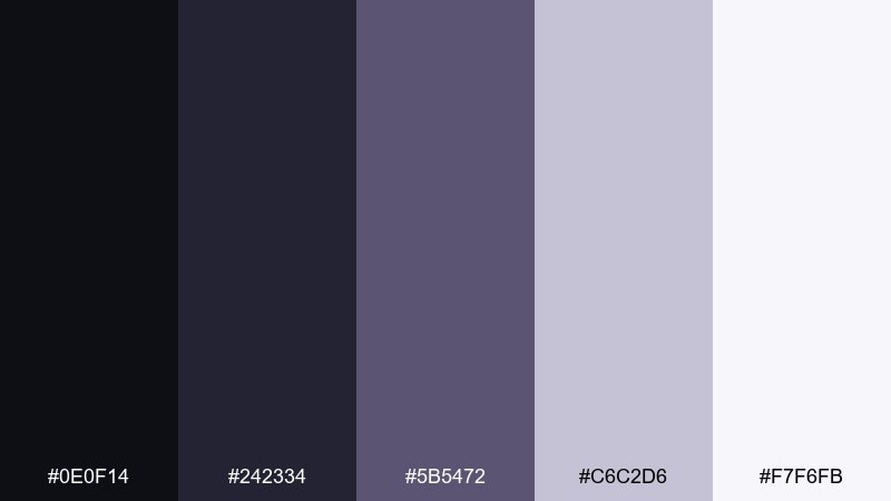 lavender slate onyx color palette with hex codes