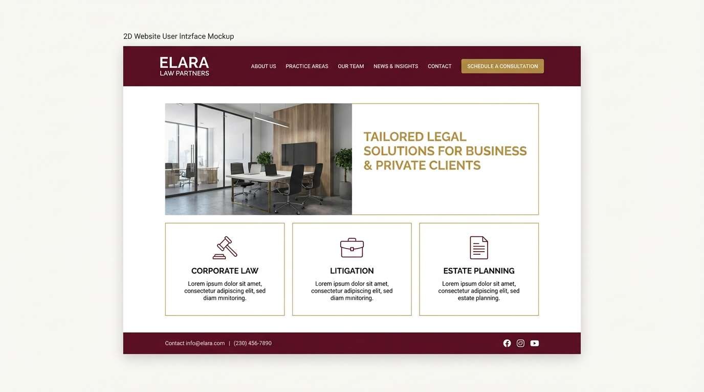 legal website ui mockup in maroon gold color