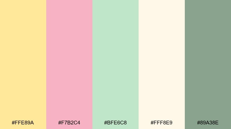 lemon sorbet garden pastel pink green yellow color palette with hex codes