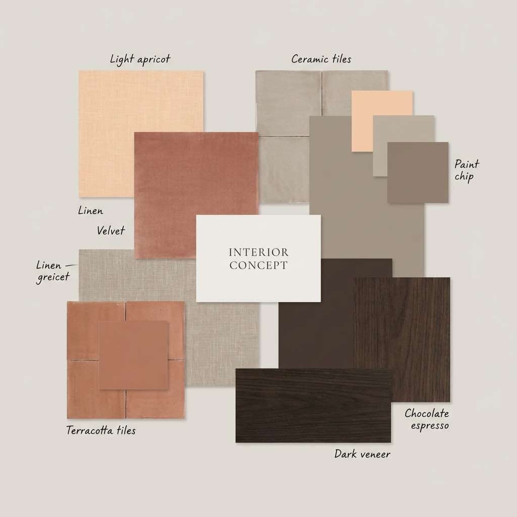 warm interior moodboard collage