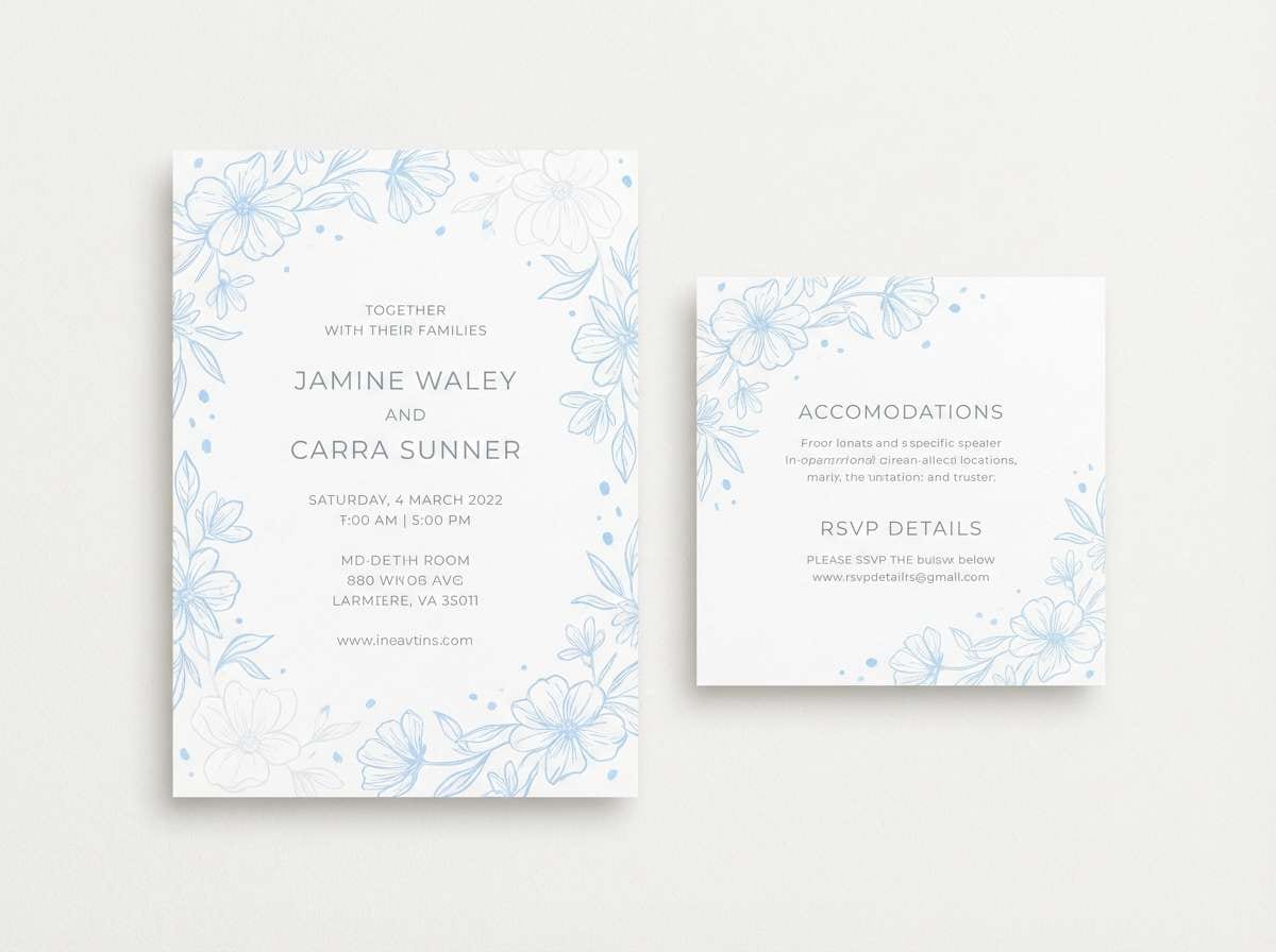 winter wedding invitation suite with color combination for light blue