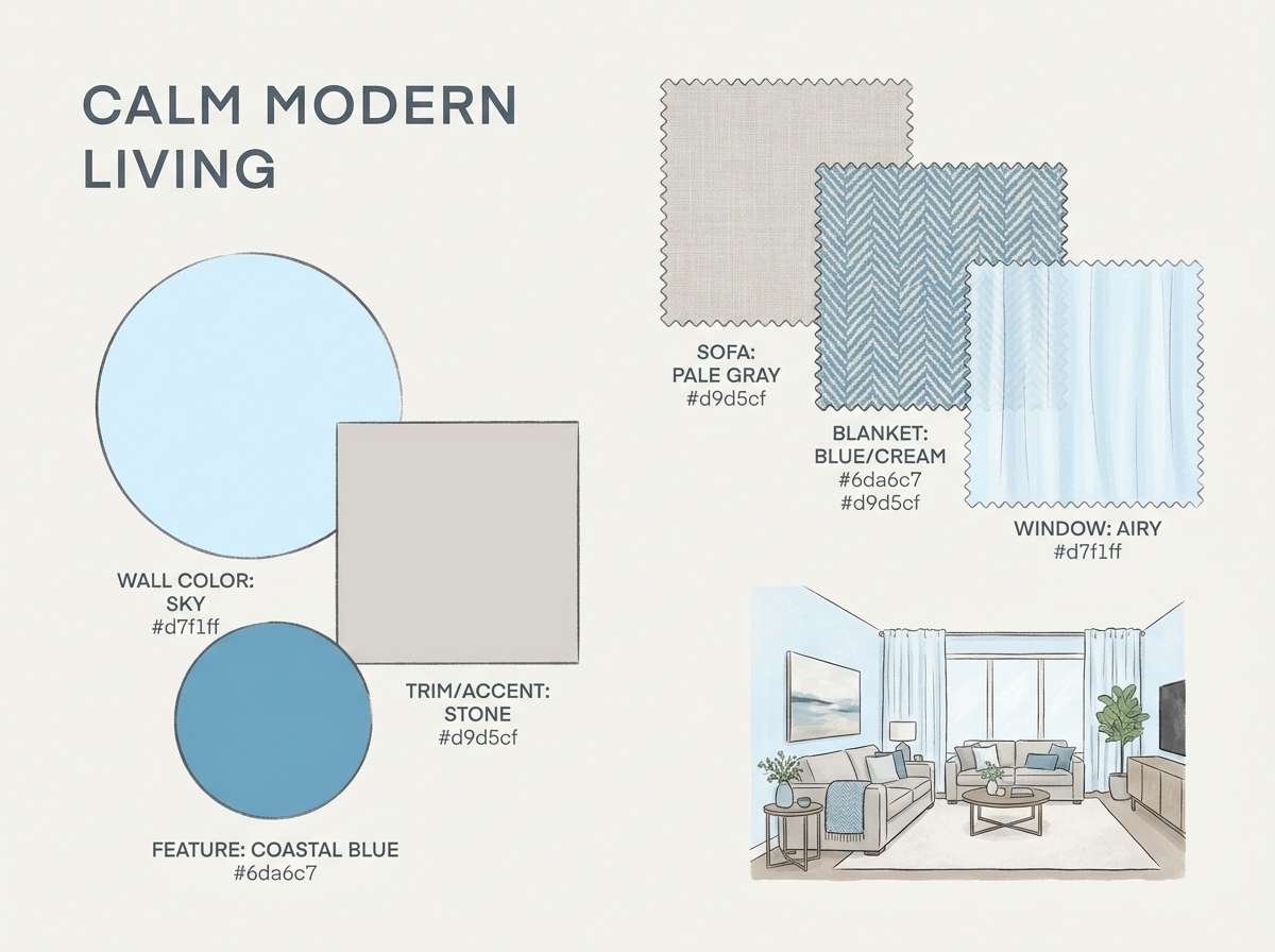 light blue colored interior design mood board