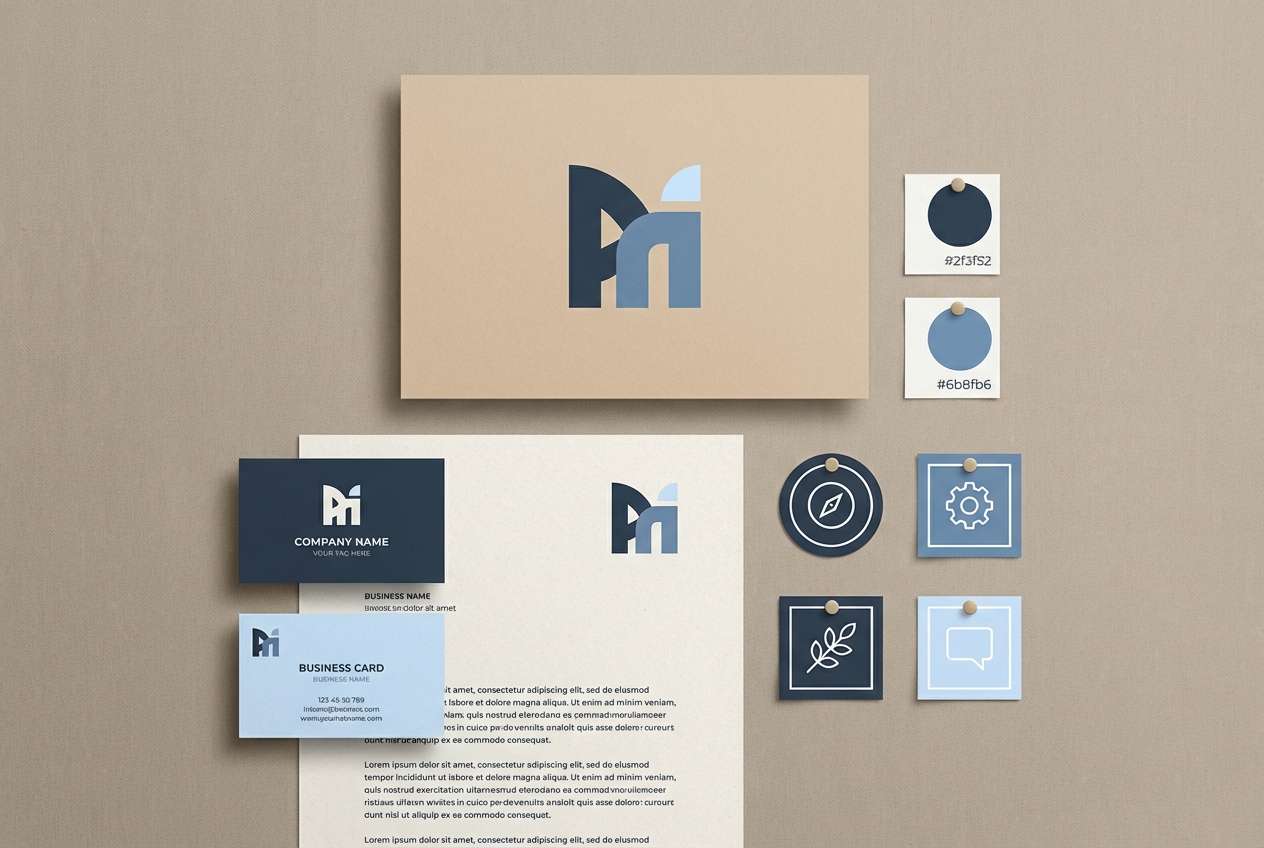 consulting brand identity board with light blue tone