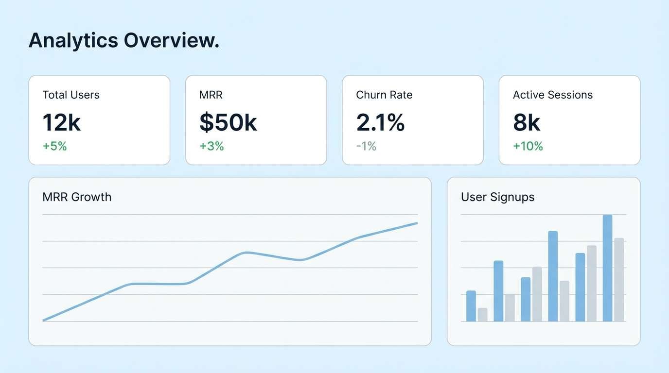 minimal saas dashboard ui with light blue accents