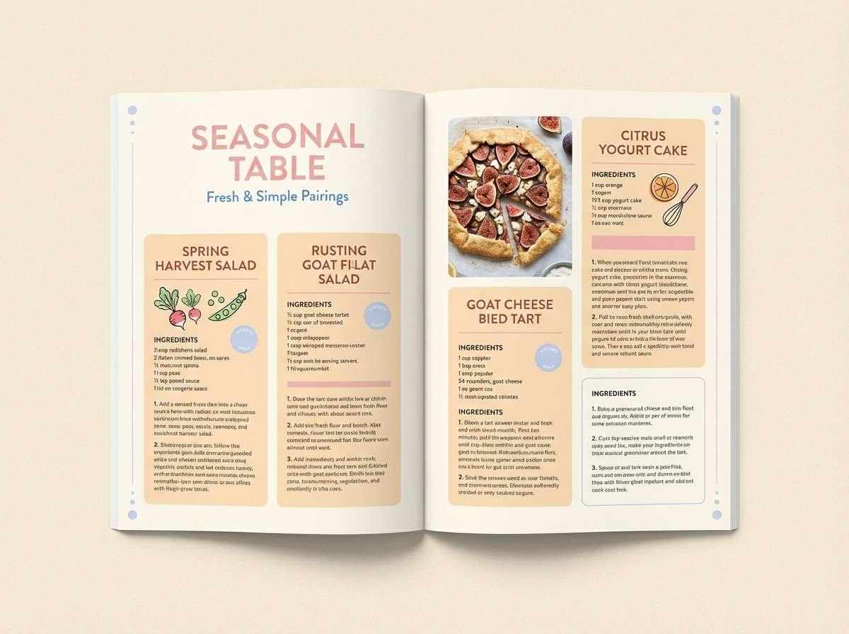 recipe editorial layout with light accents