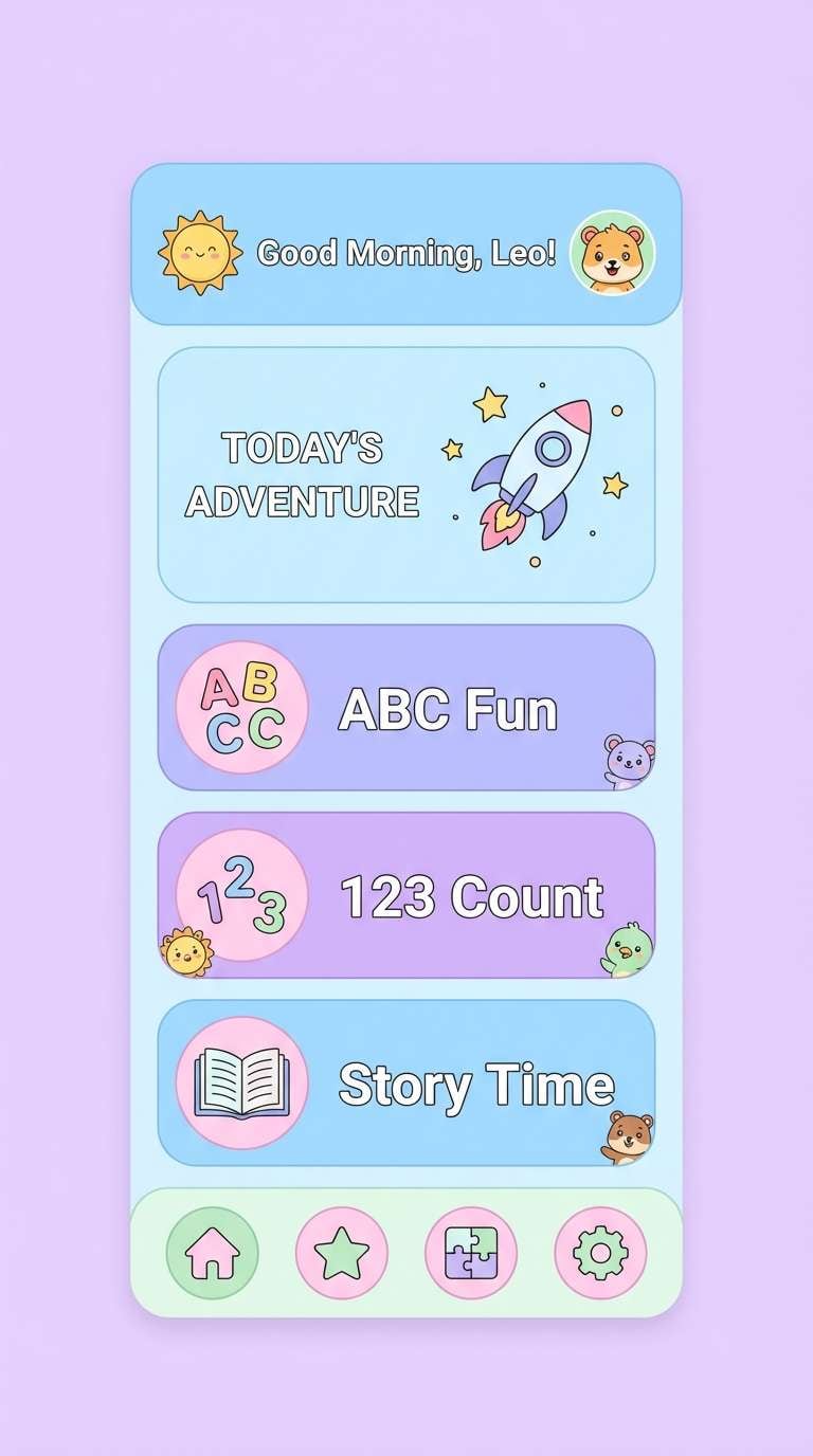 kids learning app ui in light color scheme