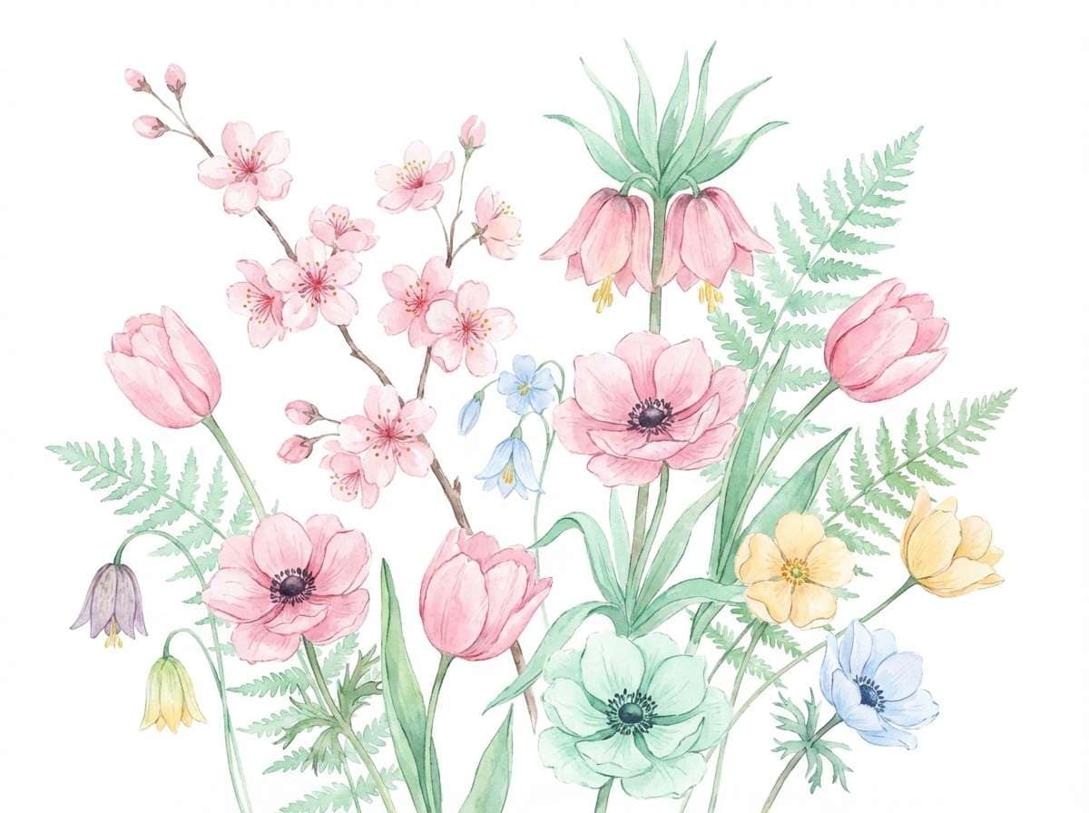 light colored watercolor spring flowers