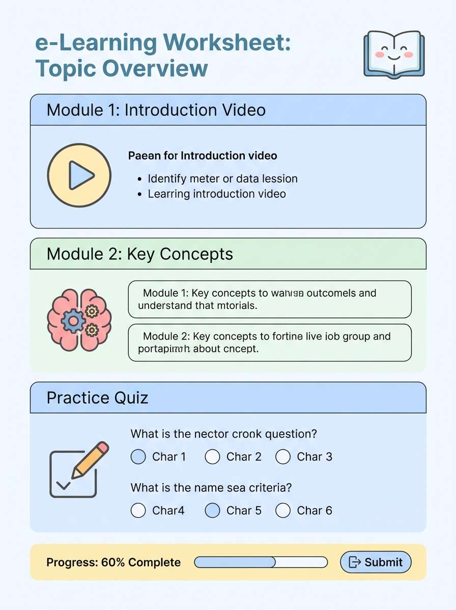 calm e-learning worksheet with light color accents