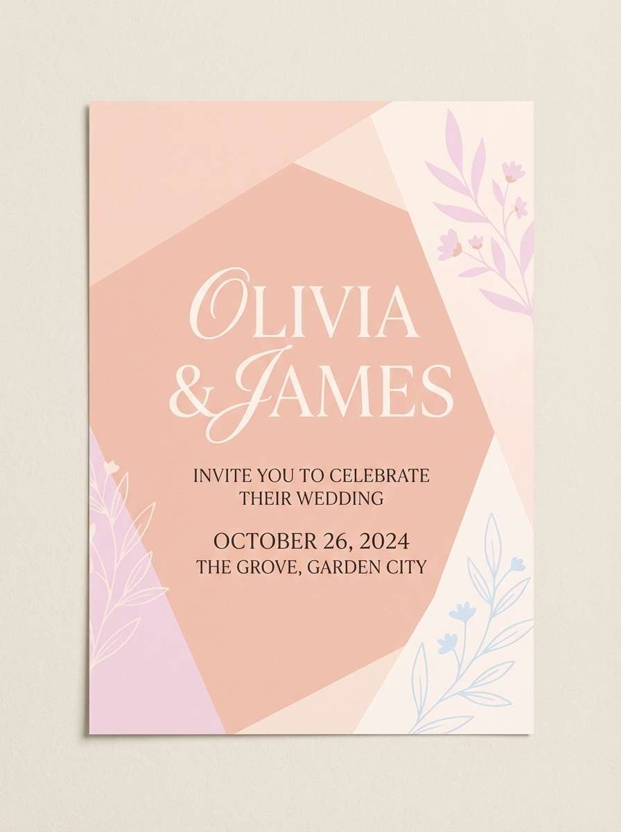 light peach wedding invitation design