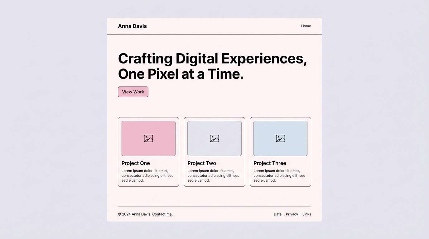 minimal blush portfolio ui in light color scheme