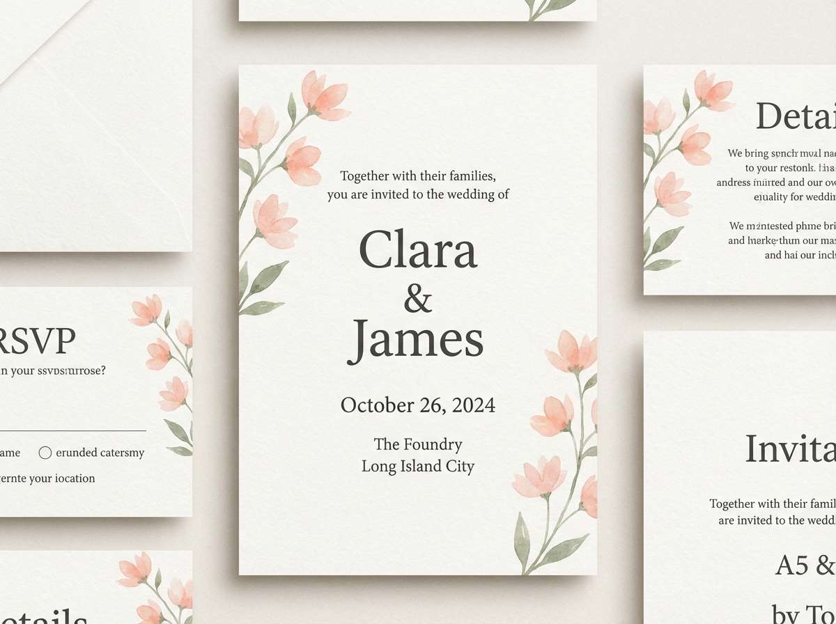 coral wedding invitation suite