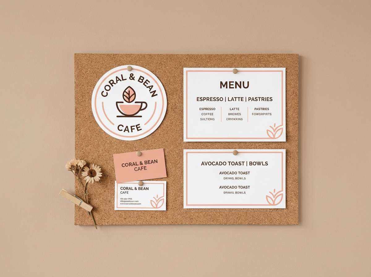 coral cafe branding board