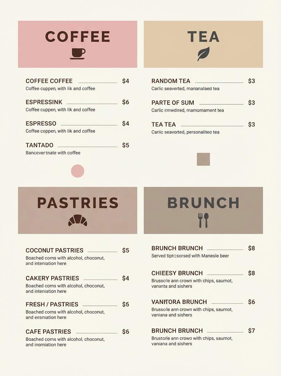 light pink cafe menu layout