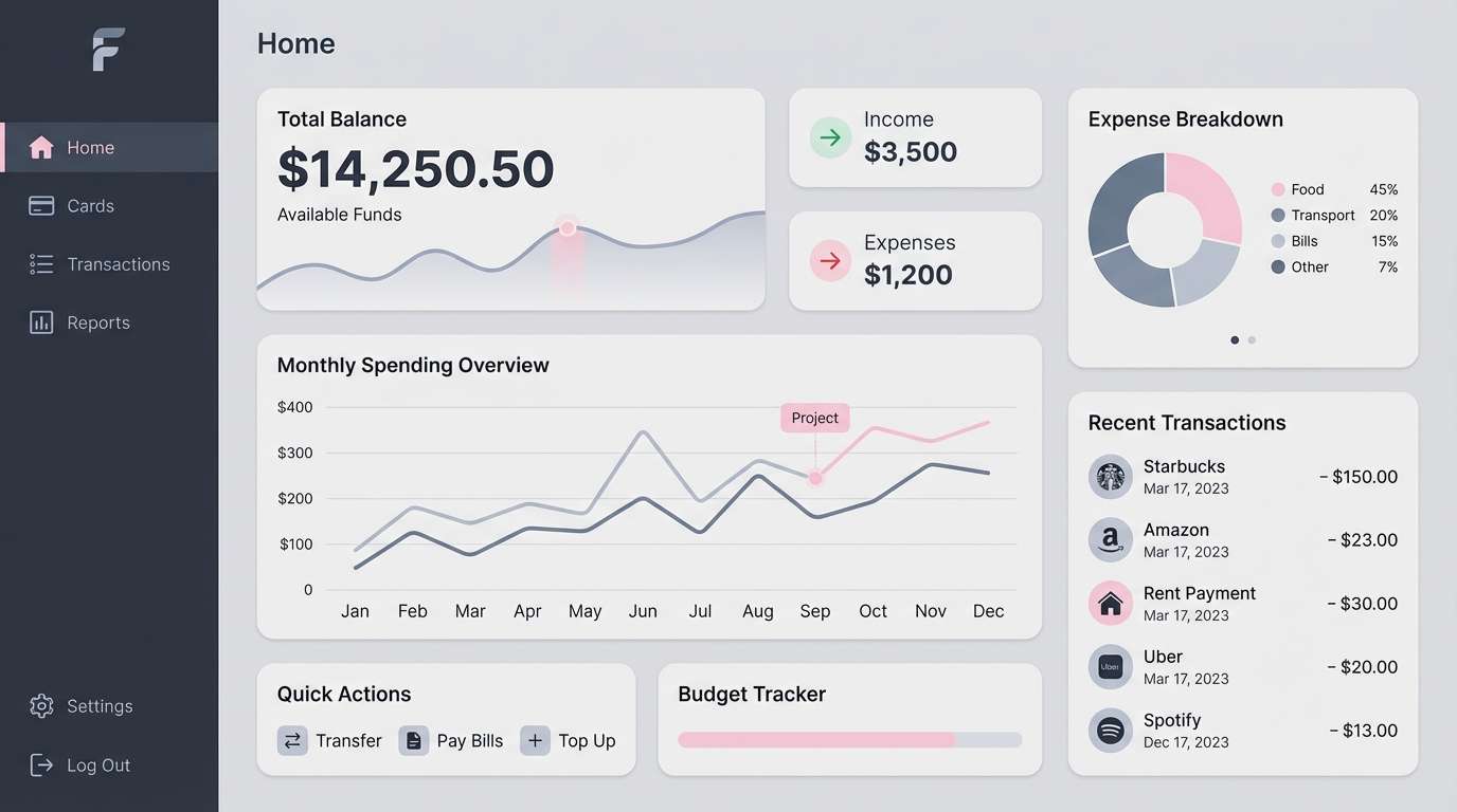 light pink fintech dashboard ui