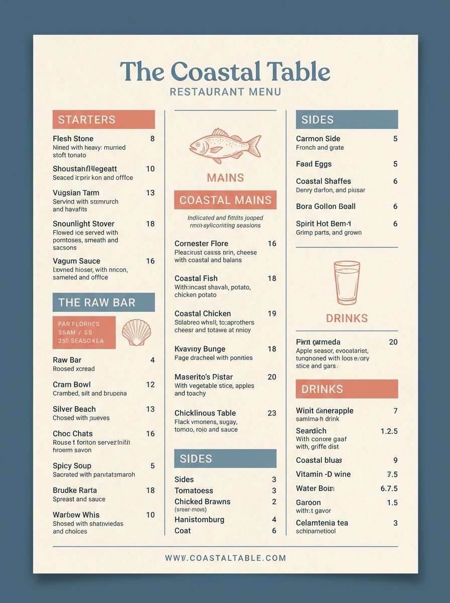 coastal menu design