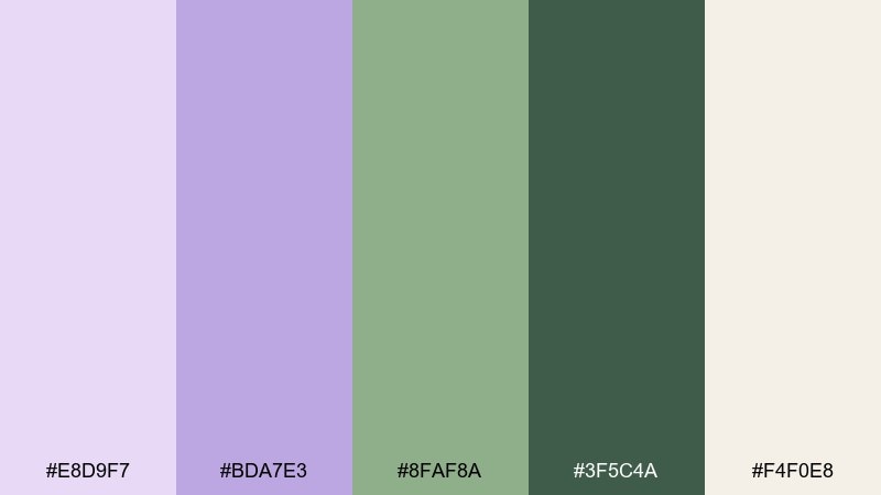 lilac and sage garden color palette with hex codes