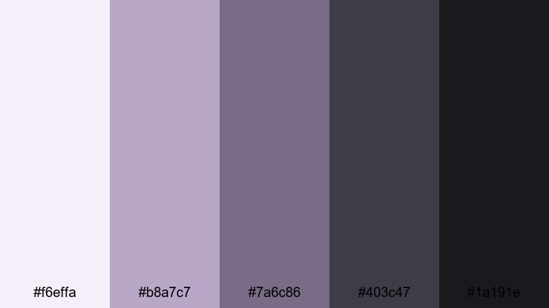 lilac charcoal contrast color palette with hex codes