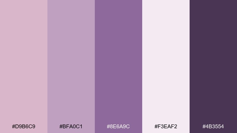 lilac dust color palette with hex codes