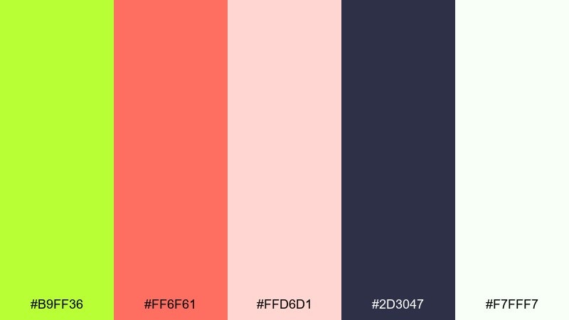 lime and coral party color palette with hex codes