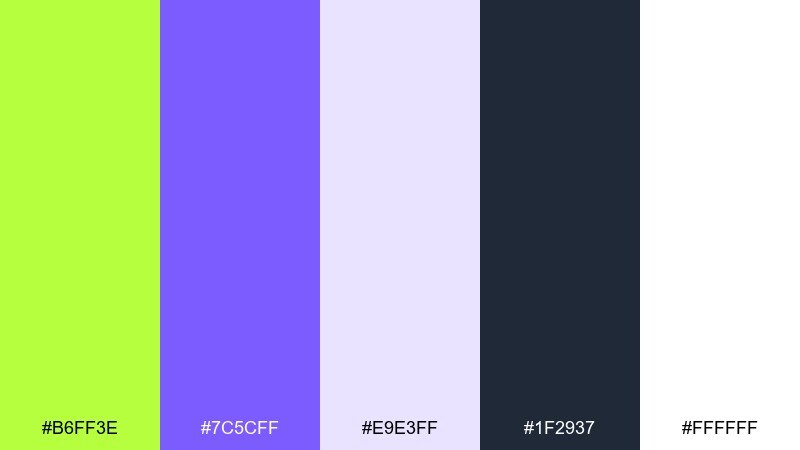 lime and lavender color palette with hex codes