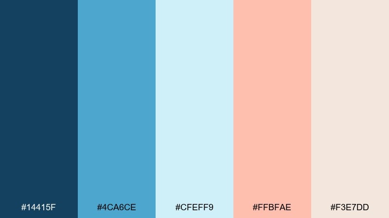 linen and lagoon blue and peach color palette with hex codes