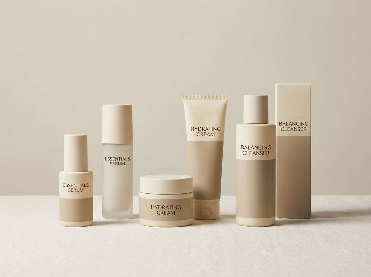 minimal skincare packaging in neutrals