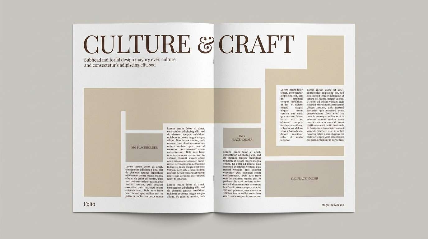 warm editorial magazine layout mockup