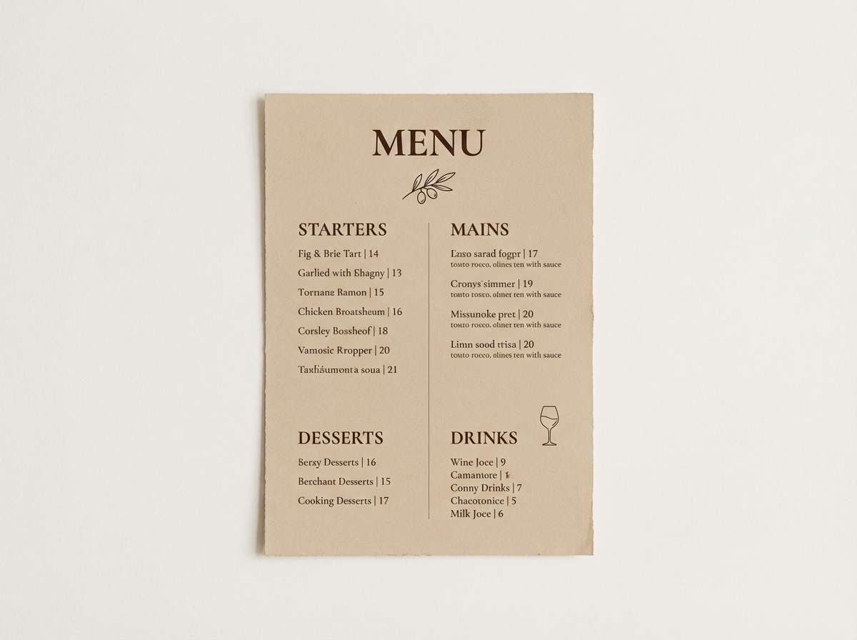 cozy brown restaurant menu