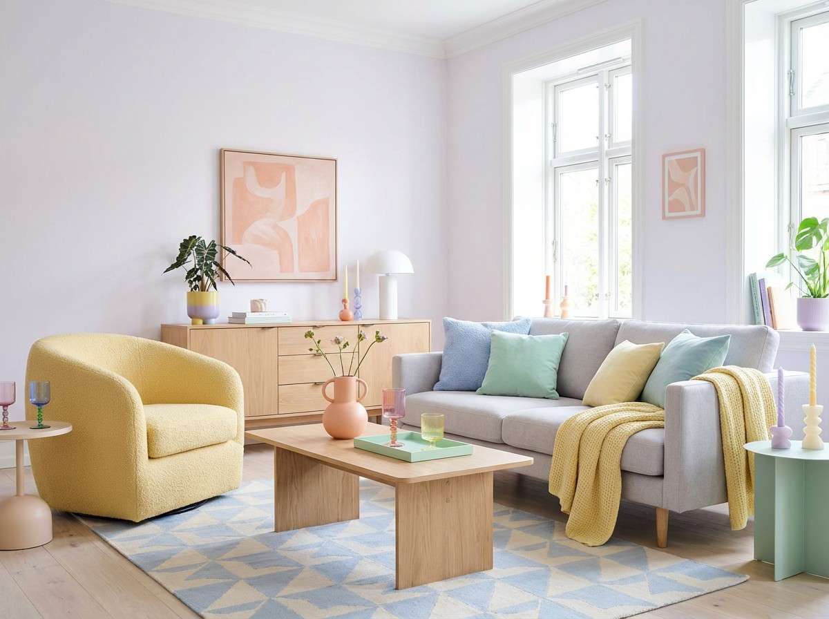 playful pastel modern living