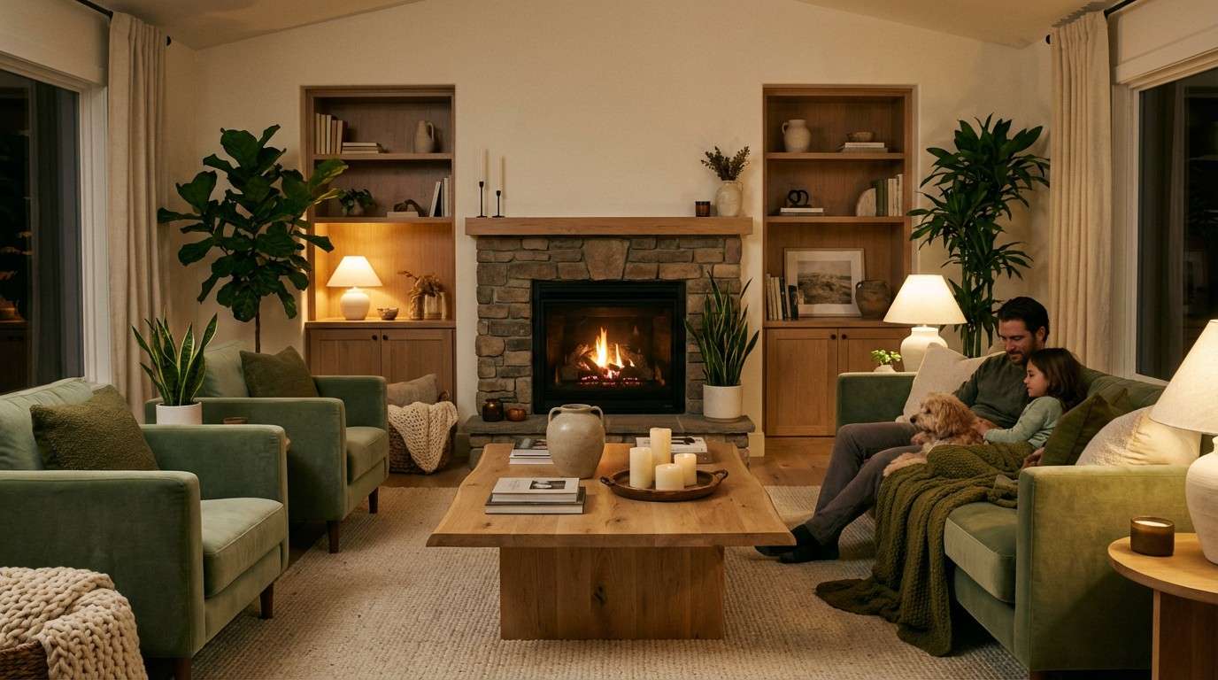 sage hearth fireplace room